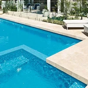 Ivory Travertine Drop Face Pool Coping Tiles and Pavers beige tiles cream tiles